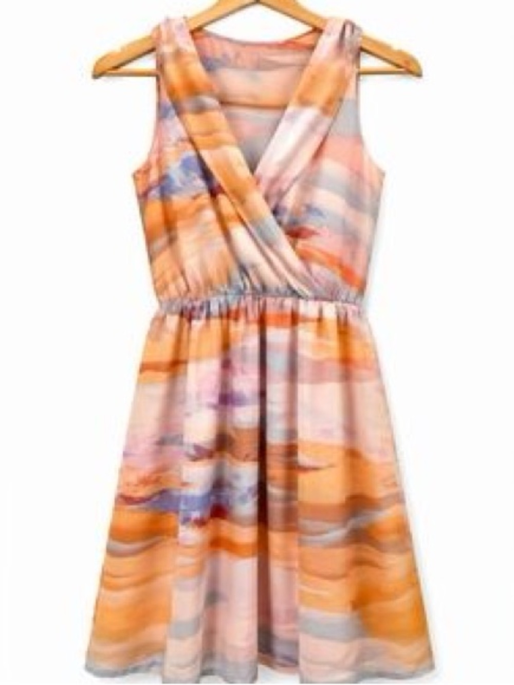 Anthropologie x Harlyn Pastel Watercolor Stripe Sundress in Peach and Lavender